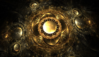 Gold black clocks abstract galaxy - fractal free wallpaper
