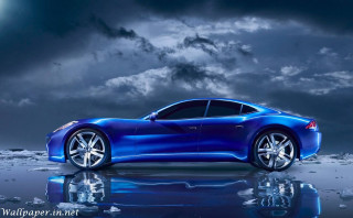Blue sports car water cloudy 2 - vray free wallpaper