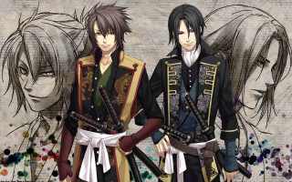 Anime characters swords background drawing - a drawing free wallpaper for desktop