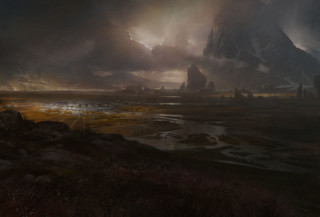 Mountain lake clouds painting scenery - craig mullins free wallpaper