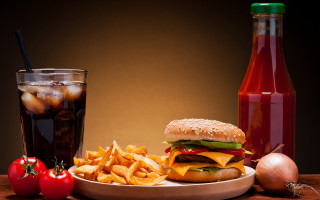 Plate sandwich fries drink soda - a sandwich free wallpaper