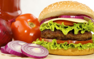 Burger lettuce tomato onion cheese - a bun free wallpaper
