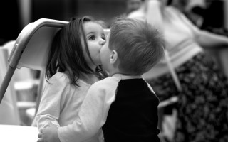 Boy girl kissing black white - free happy birthday wallpaper for desktop