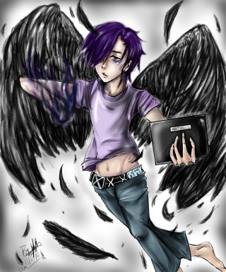 Person wings laptop drawing art - a tablet free wallpaper for mobile