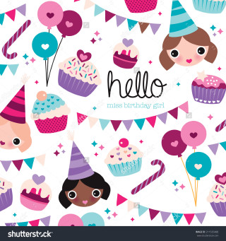 Birthday card girl cupcakes balloons - free happy birthday wallpaper for tablet