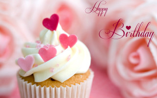 Cupcake hearts pink tablecloth roses 2 - a happy birthday free wallpaper