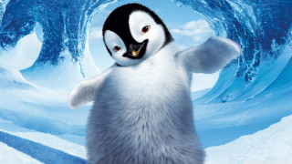 Penguin standing snow arms outstretched - a penguin free wallpaper