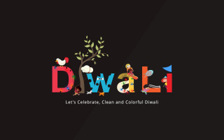 Diwali black background colorful tree - a kite free wallpaper