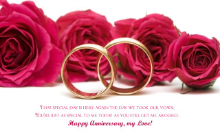 Wedding rings roses anniversary message - romantic free wallpaper