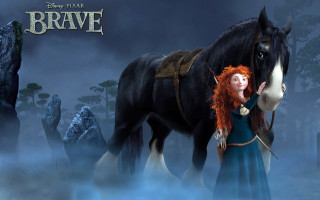 Woman red hair horse foggy - a foggy forest free wallpaper