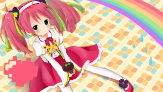 Pink hair girl rainbow anime - a floor free wallpaper