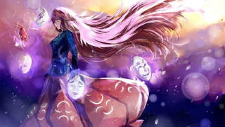 Woman long hair rock butterfly - above her head free wallpaper