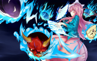 Woman sitting demon head blue - a demon free wallpaper for desktop