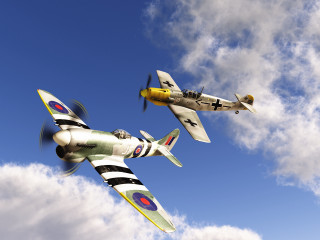 Planes flying sky clouds blue 2 - dieselpunk free wallpaper