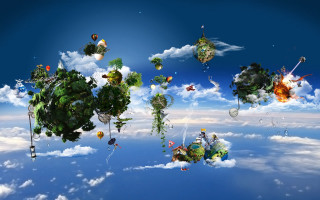 Floating trees above clouds sky - a group of trees free wallpaper