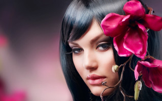 Woman black hair flower gothic - airbrush free wallpaper