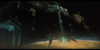 Space station ships night sky - a planet in the background free wallpaper