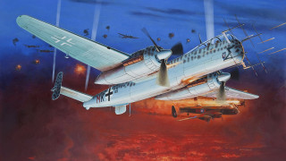 Plane flying red sky background - the background and a plane in the foreground free wallpaper