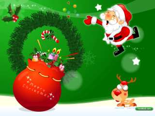 Christmas santa reindeer snow gift - a christmas card free wallpaper