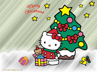 Hello kitty christmas tree teddy 2 - a gift box free wallpaper