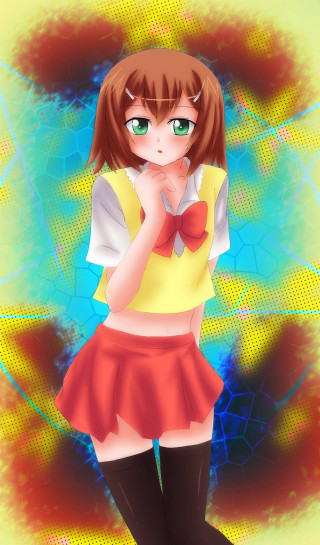 Anime girl yellow shirt red - a bow tie free wallpaper for mobile