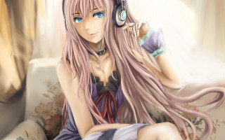 Woman pink hair headphones dress - pillow free wallpaper