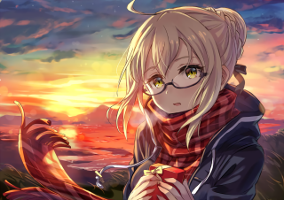 Girl glasses scarf red object - dusk free wallpaper