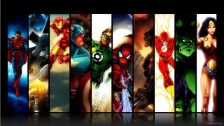 Superheroes lined up together in - a row free wallpaper