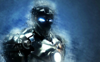 Robot glowing eyes dark smoke - smoke and fog behind free wallpaper