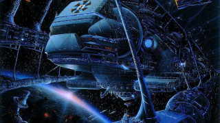 Space station satellite planet painting - free sci-fi wallpaper