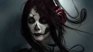 Woman makeup rose skull beauty - digital painting free wallpaper