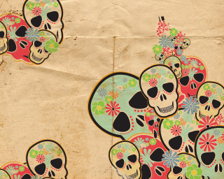 Skulls flowers paper tag description - free neon wallpaper for desktop