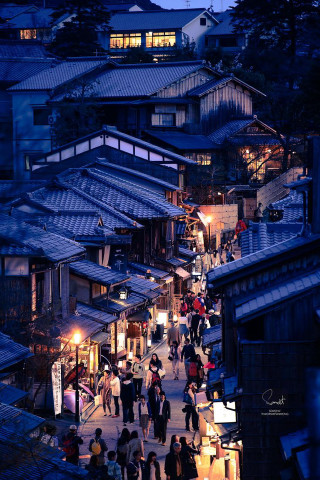 Kyoto night street cityscape tower - free winter wallpaper