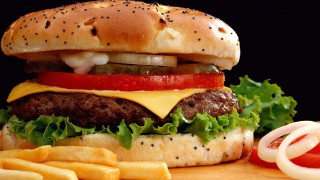 Hamburger cheese tomato lettuce onion - a bun free wallpaper