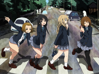 Girls walking crosswalk school uniform - a cross free wallpaper
