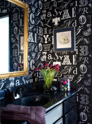 Bathroom sink mirror black wall - colorful accent free wallpaper