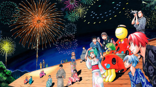 People walking wooden walkway fireworks 2 - a detailed drawing free wallpaper