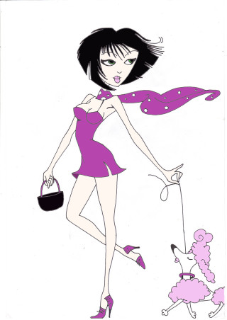 Woman purple dress poodle purse - a purse free wallpaper for mobile