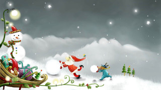 Christmas sleigh snowmen snow sky - a christmas scene free wallpaper