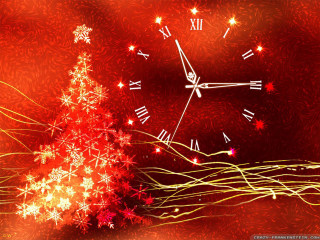 Clock red background christmas tree - processed free wallpaper for desktop