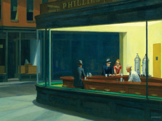Man woman bar city night - american scene painting free wallpaper