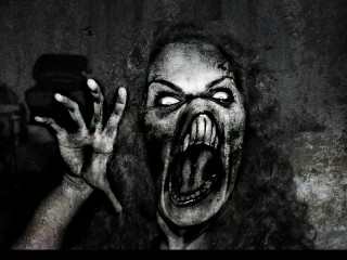 Woman mouth open hands out - a creepy expression free wallpaper