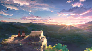 Couple cliff cloudy sunset bird - atey ghailan free wallpaper