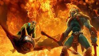 Fighting over fireball with swords - their hand and a demon free wallpaper