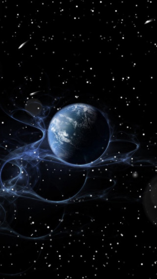 Planet stars black background white - free space wallpaper for mobile