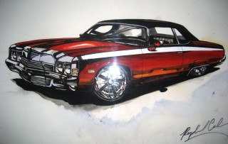 Red car white stripes hood - canvas free wallpaper