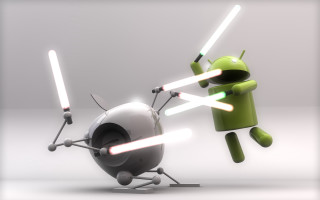 Androids fighting room lights robot - android free wallpaper for desktop