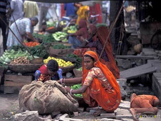 Woman sitting ground pile bags - the ground next free wallpaper