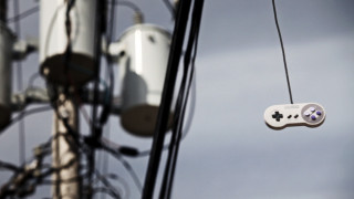 White controller hanging wire clouds - a wire free wallpaper