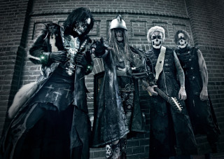 Costume party brick wall guitar - free dark wallpaper for desktop